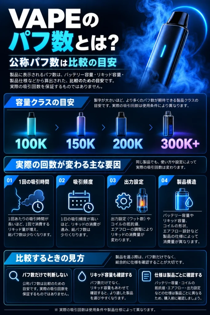 VAPEのパフ数と100K・150K・200K・300K以上の見方